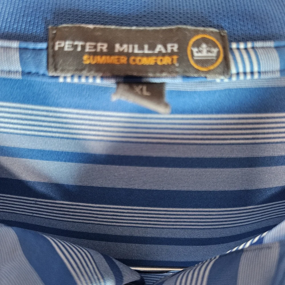 Peter Millar  Comfort Polo Shirt XL Blue White Stripe TPC Sawgrass Golf